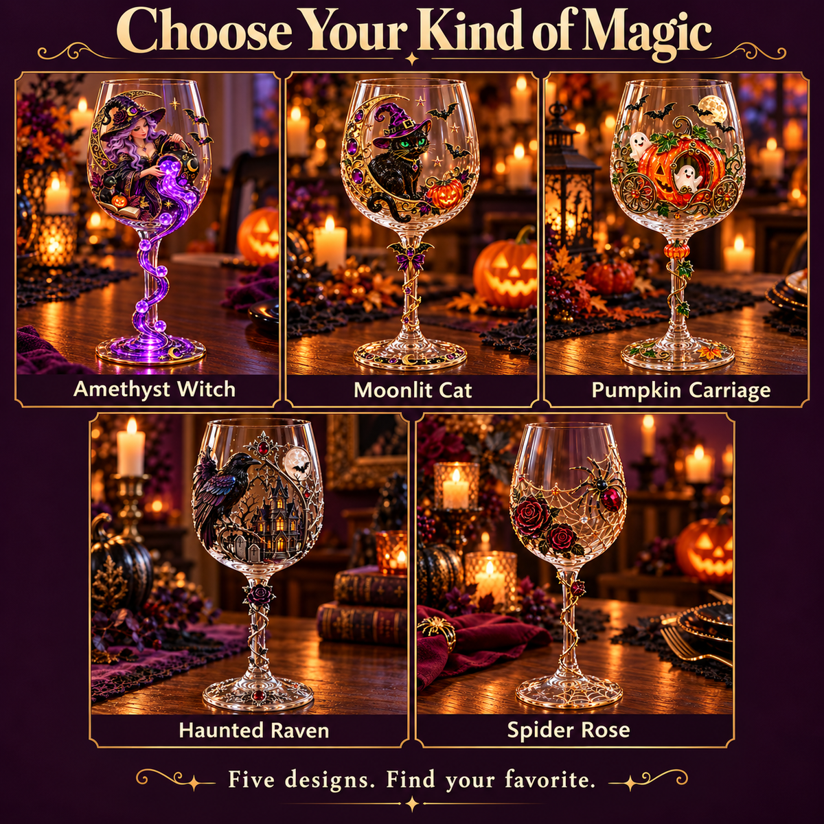 🎃 Enchanted Halloween Wine Glass – ✨ Stunning 3D Details for Spooky Sips & Magical Nights