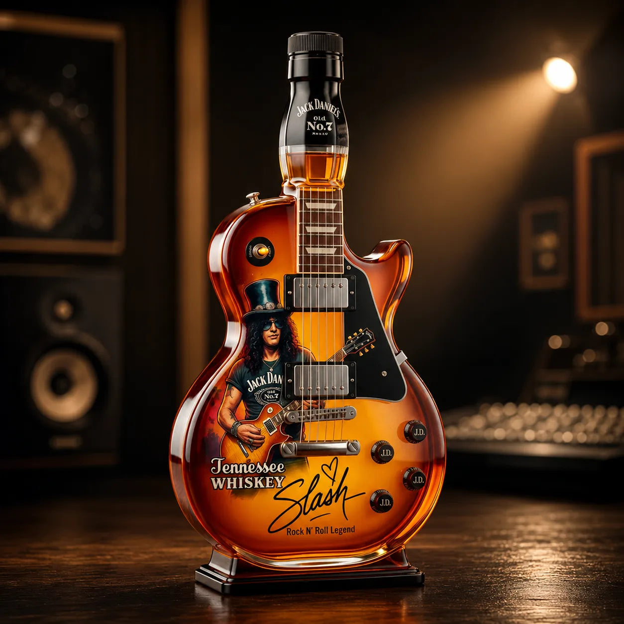 🎁 Flash Sale-49% OFF – 👨‍🎤🤘Appetite for Rock: Vintage Sunburst Guitar Figurine Spirit Bottle🎸✨