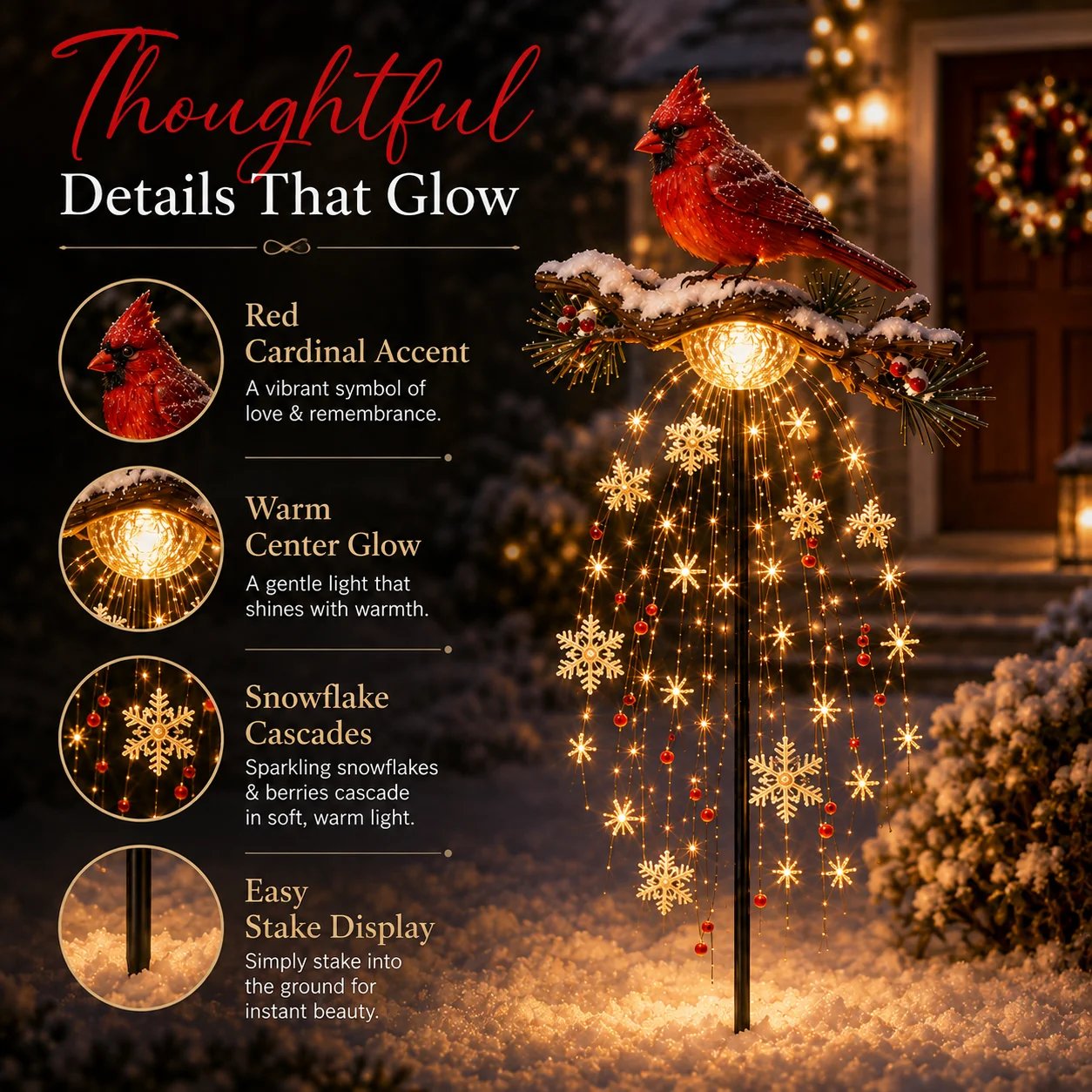 ❤️ Cardinal Memory Fountain ❤️– Lighted Christmas Remembrance Garden Decor