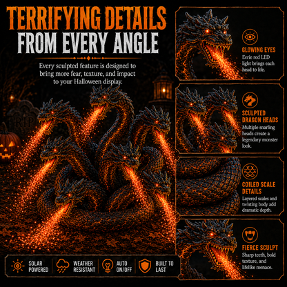 🎃 Fire-Breathing Orochi Solar Garden Light – Epic Multi-Headed Dragon Halloween Decor