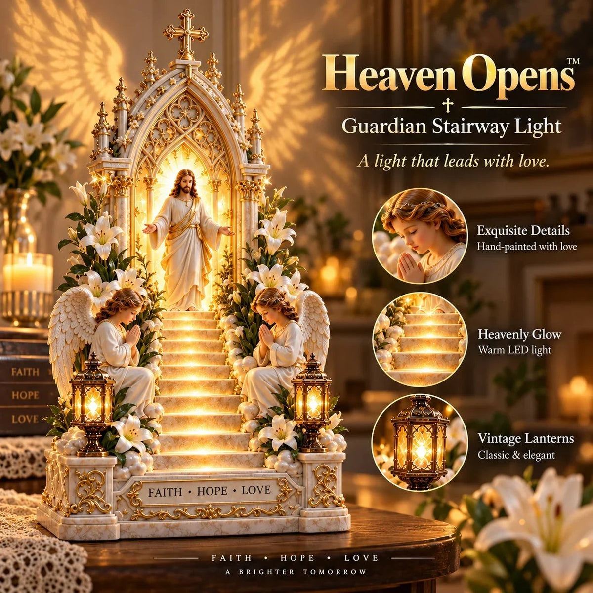 🎉 ✨ Heaven Opens™ – Step-by-Step Illuminated Jesus Stairway | Faith, Hope & Love