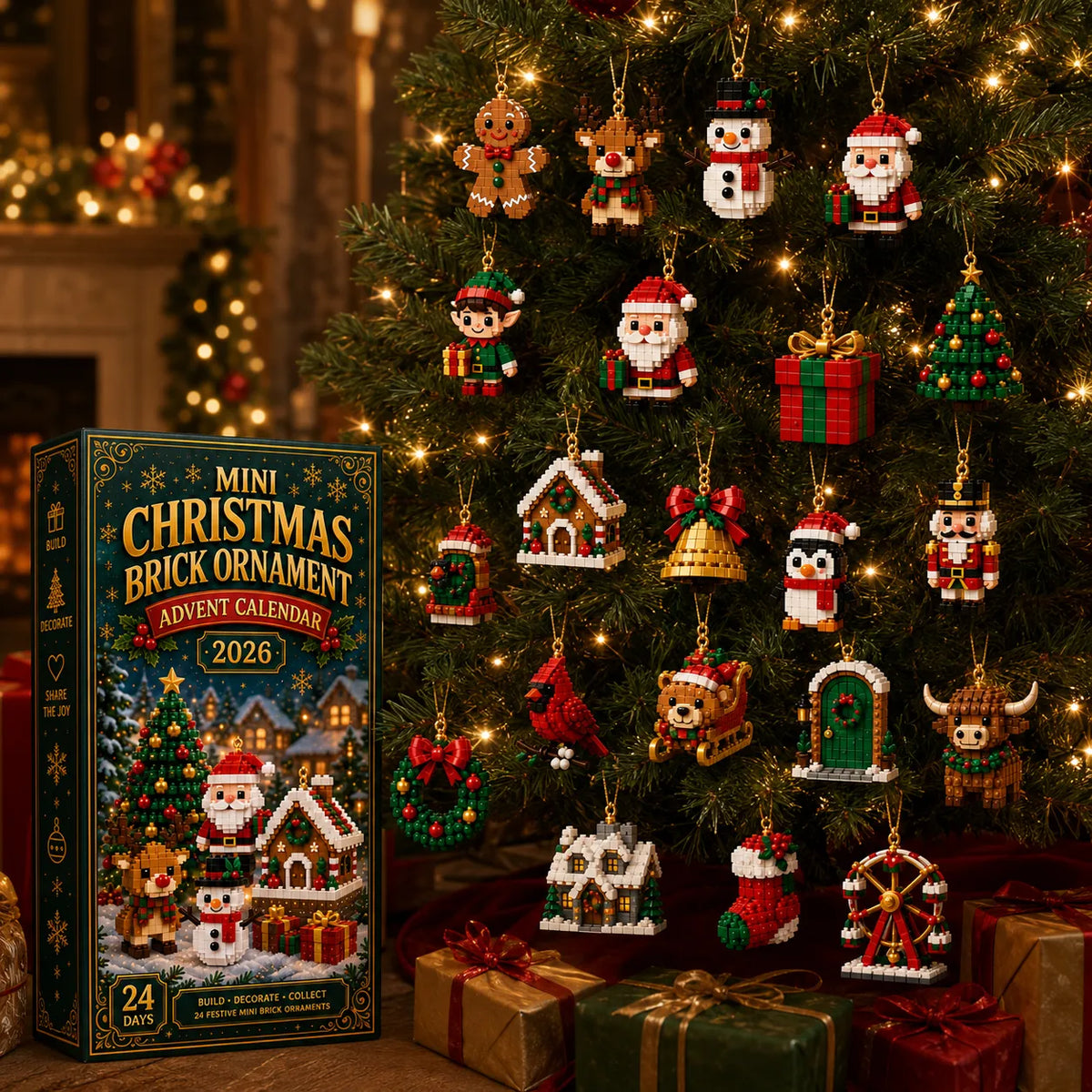 🎁🎄24-Day Mini Christmas Brick Ornament Advent Calendar | 24 Unique Buildable Holiday Ornaments to Create, Hang & Keep 🧱