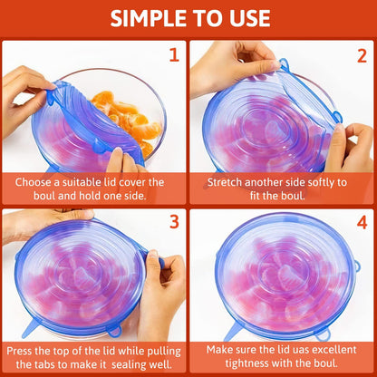 Silicone Stretch Lids, Reusable Airtight Food Covers for Food Storage