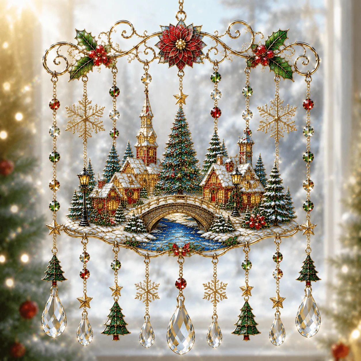 Christmas Stained Glass Window Hanging Suncatcher