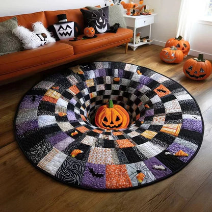 🎃3D Skeleton Vortex Quilted Round Halloween Rug