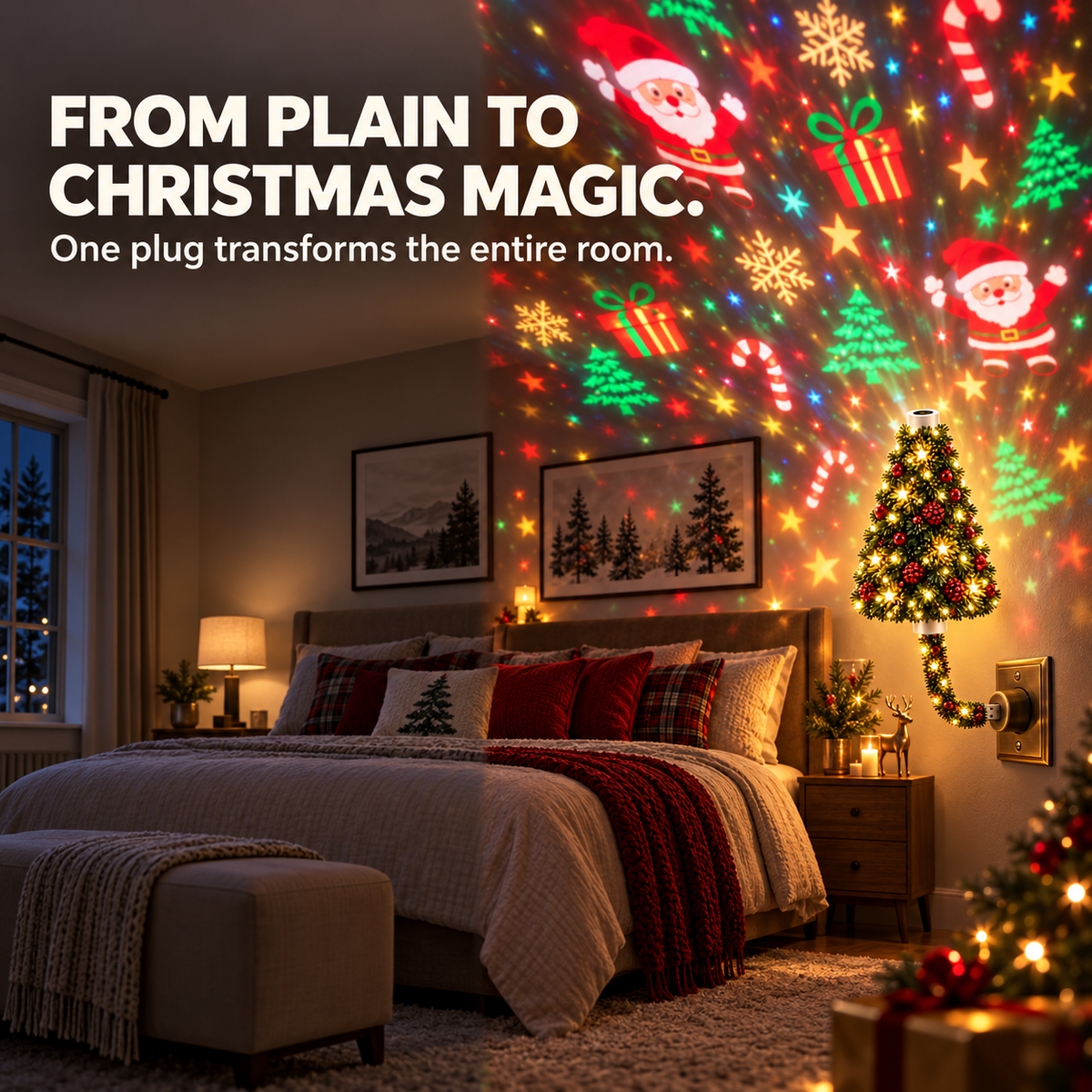 🌲Cozy Christmas Tree Glow Projector Ligh – USB-Powered Cozy Holiday Decor
