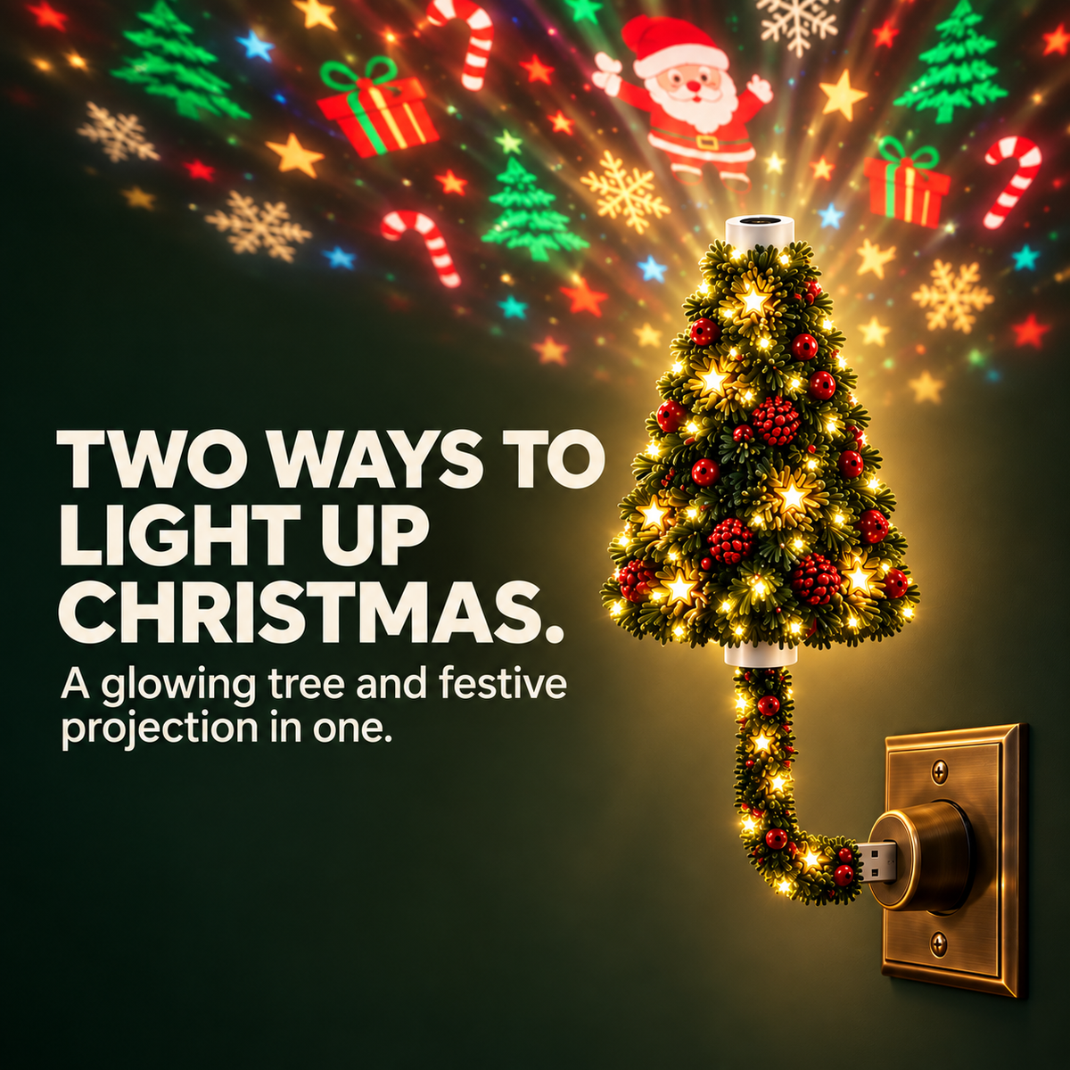 🌲Cozy Christmas Tree Glow Projector Ligh – USB-Powered Cozy Holiday Decor