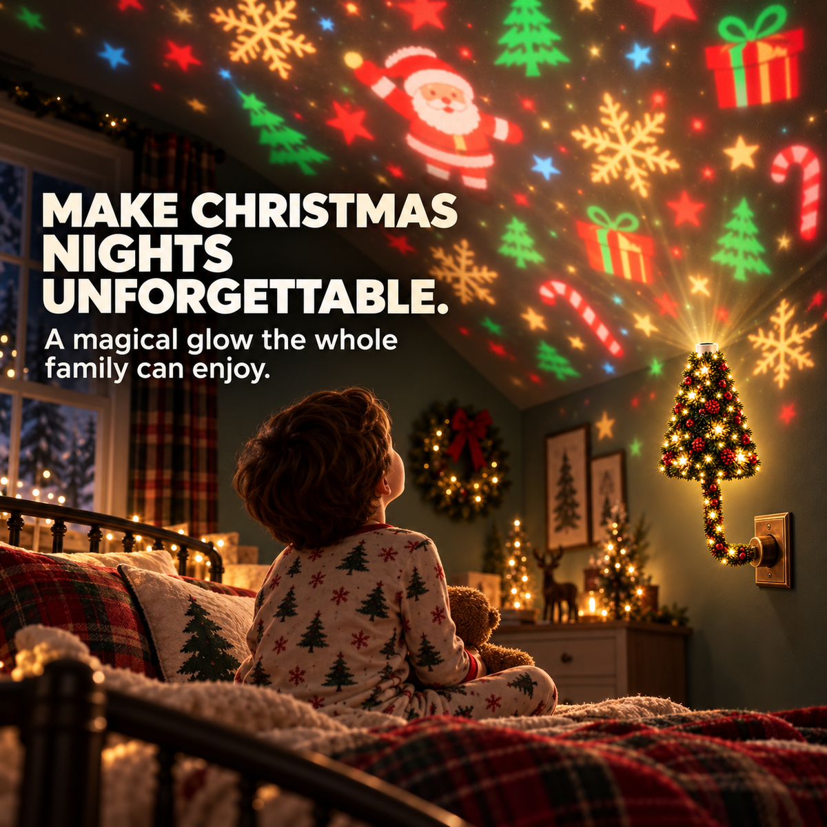 🌲Cozy Christmas Tree Glow Projector Ligh – USB-Powered Cozy Holiday Decor