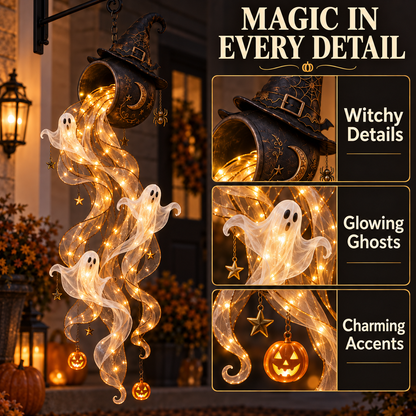 👻 Ghostly Glow Witch’s Cauldron Light – Magical Halloween Hanging Decor 🎃