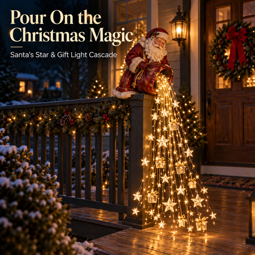 🎅 Santa’s Star & Gift Light Cascade – Bring Christmas Magic Home ✨