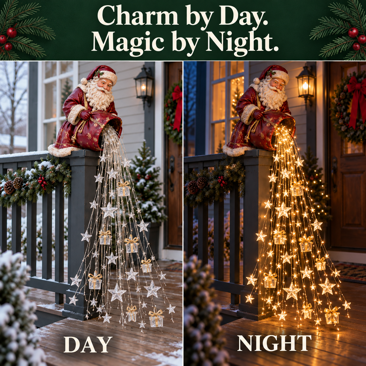 🎅 Santa’s Star & Gift Light Cascade – Bring Christmas Magic Home ✨