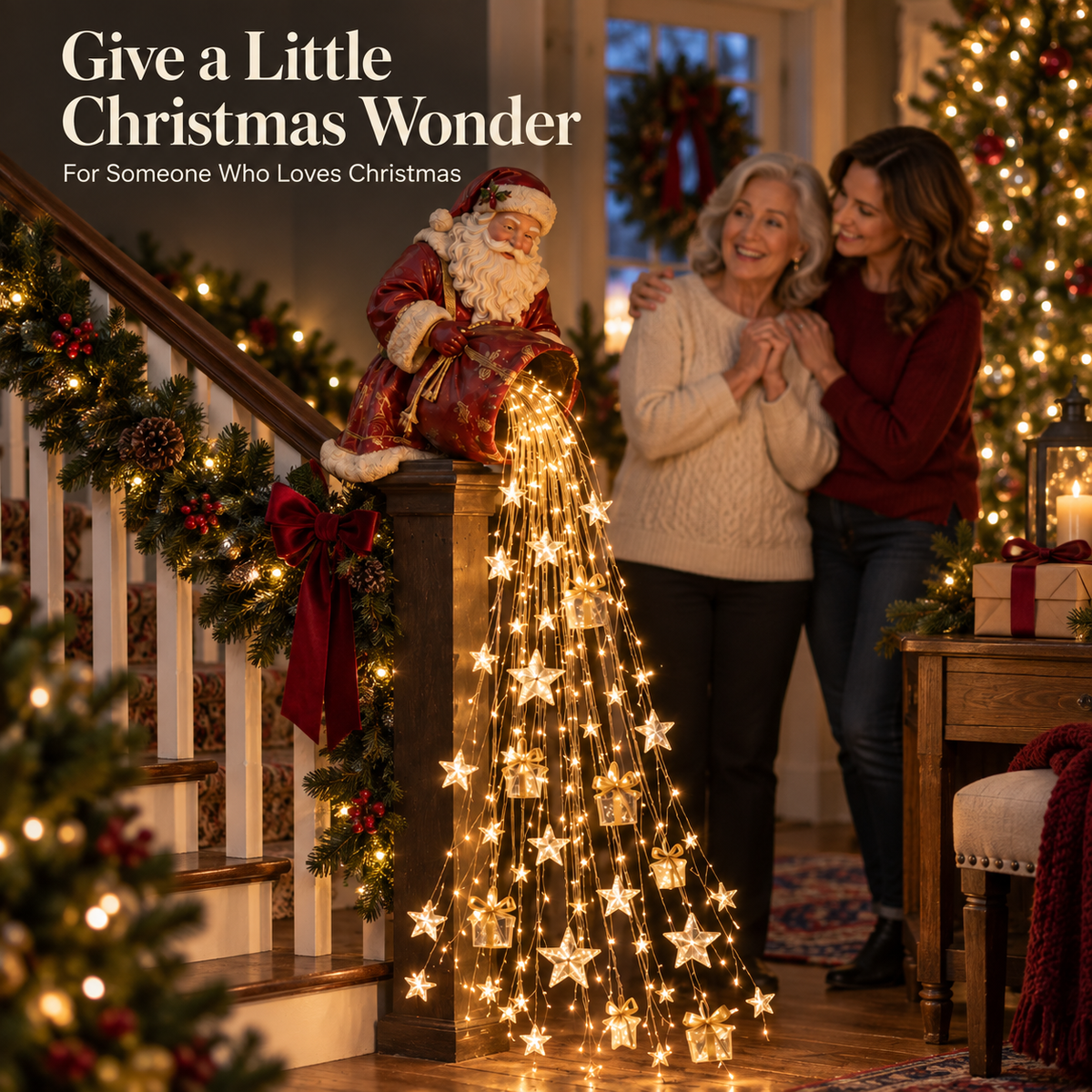 🎅 Santa’s Star & Gift Light Cascade – Bring Christmas Magic Home ✨