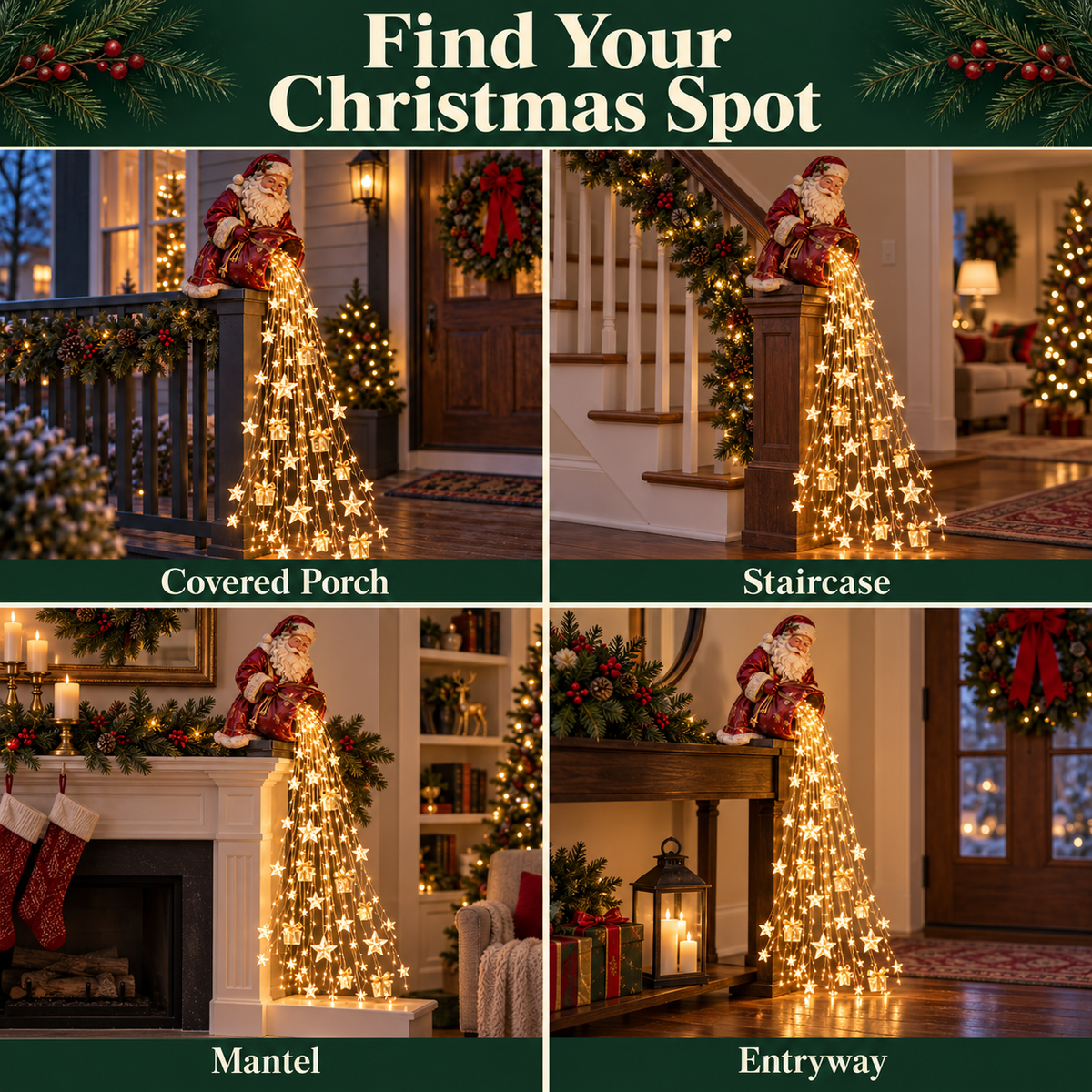 🎅 Santa’s Star & Gift Light Cascade – Bring Christmas Magic Home ✨