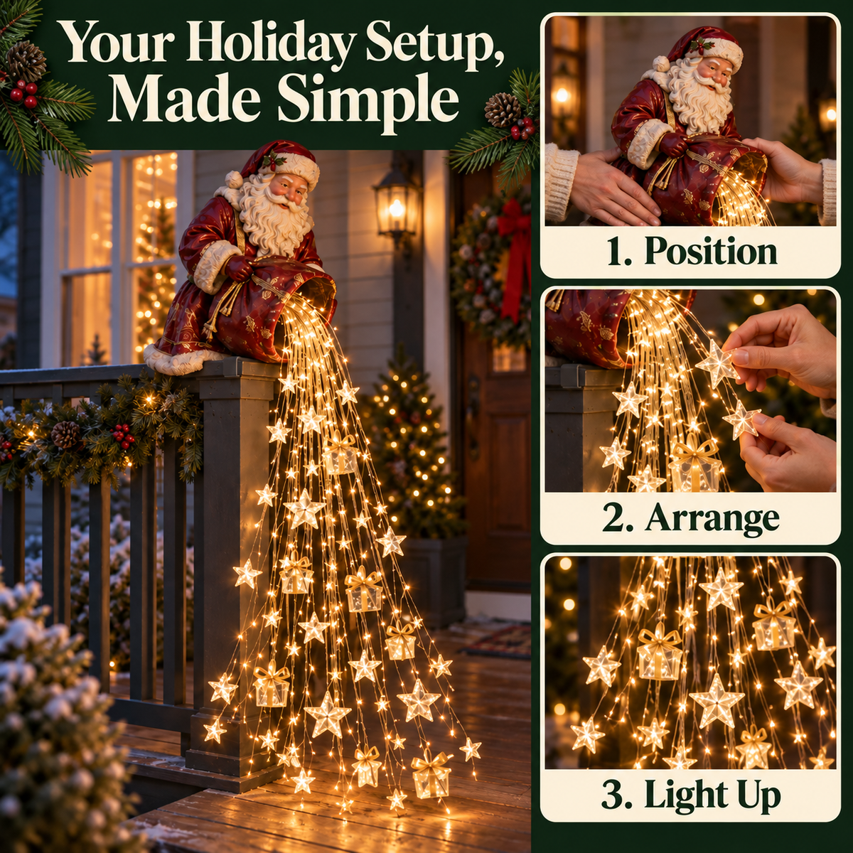 🎅 Santa’s Star & Gift Light Cascade – Bring Christmas Magic Home ✨