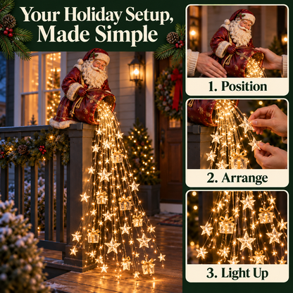 🎅 Santa’s Star & Gift Light Cascade – Bring Christmas Magic Home ✨