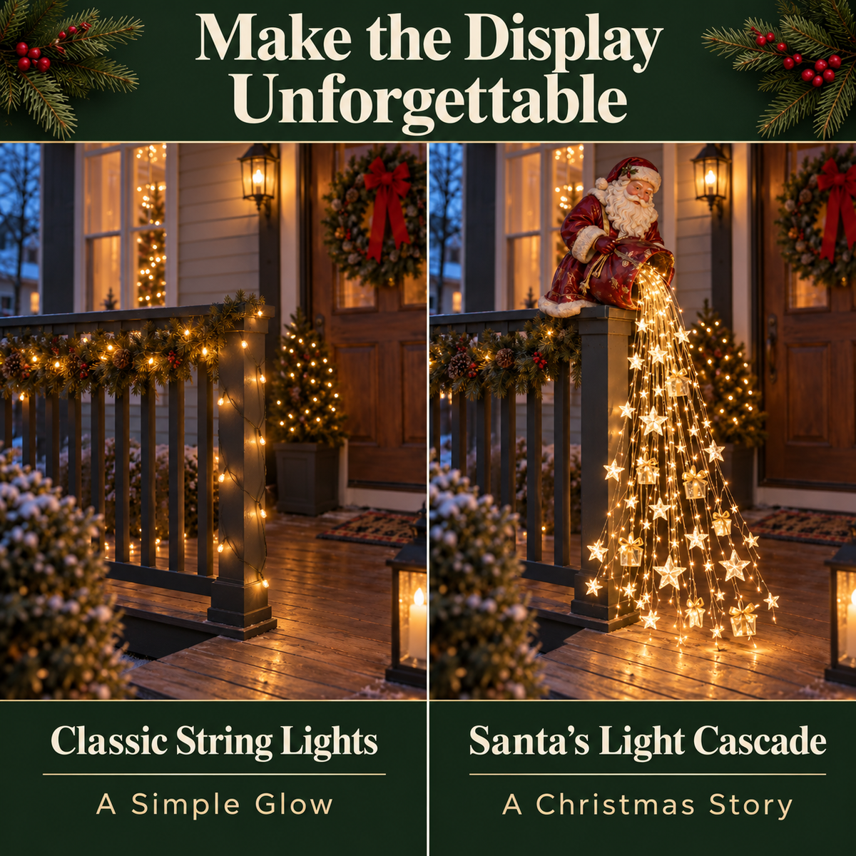 🎅 Santa’s Star & Gift Light Cascade – Bring Christmas Magic Home ✨