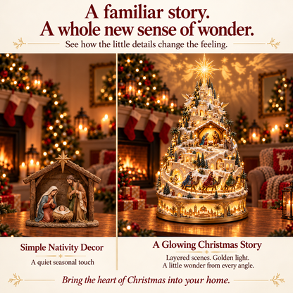 ✝️ 🏆 60,000+ Sold - 🎄Illuminated Bethlehem Nativity Village Tree💙🙏 Last Day 50% OFF – Lighted Christian Christmas Centerpiece