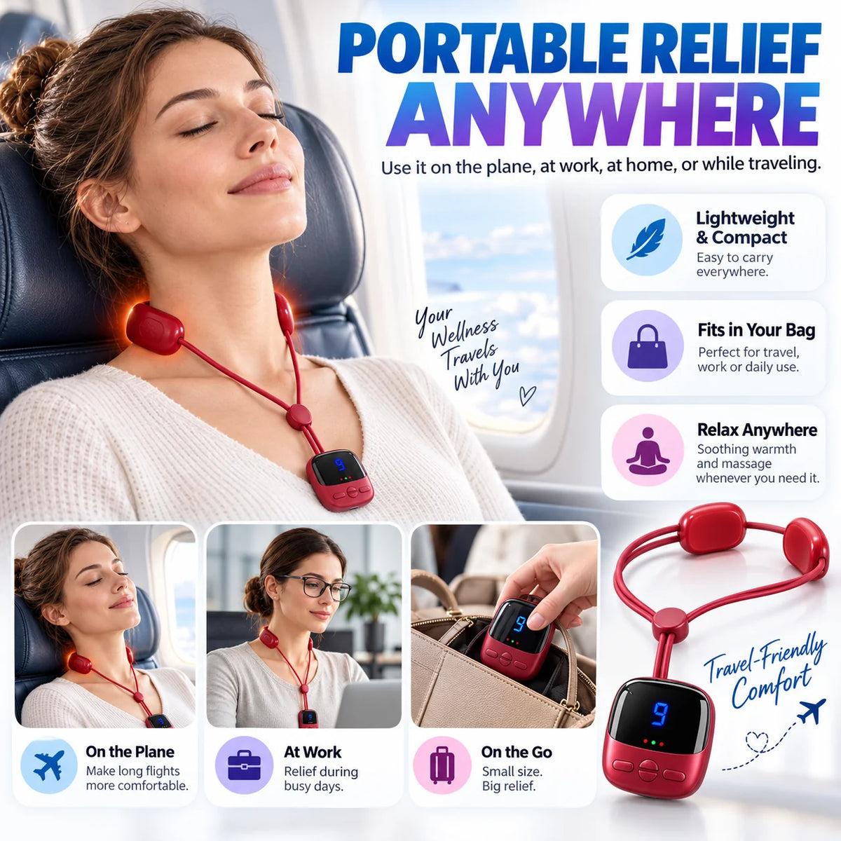 ⏰Last Day 50% Off🔥Mini Necklace-Style Neck Massager — 4 Modes, 9 Intensity Levels, 3 Heat Settings, Smart Dual-Pulse Pendant Design💆‍♀️✨