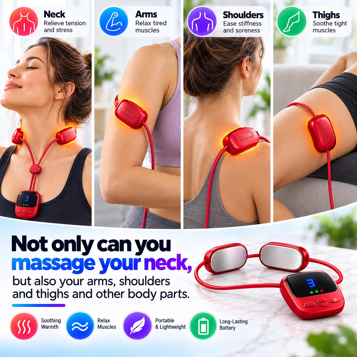 ⏰Last Day 50% Off🔥Mini Necklace-Style Neck Massager — 4 Modes, 9 Intensity Levels, 3 Heat Settings, Smart Dual-Pulse Pendant Design💆‍♀️✨