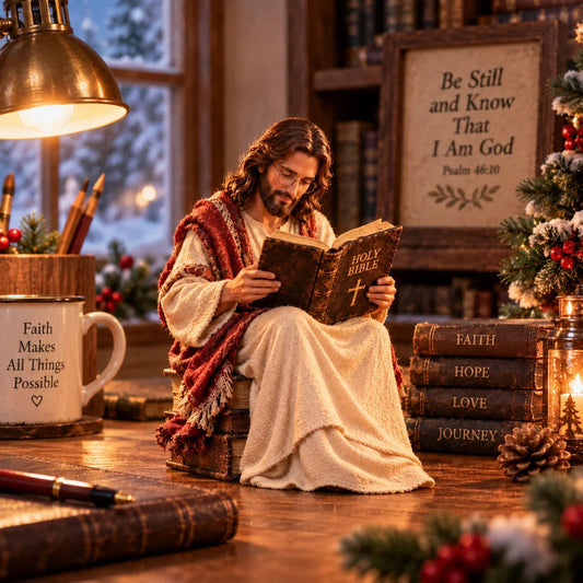 🎁Last Day 49% OFF-✝️Keep Faith Close – Jesus Reading the Bible Figurine