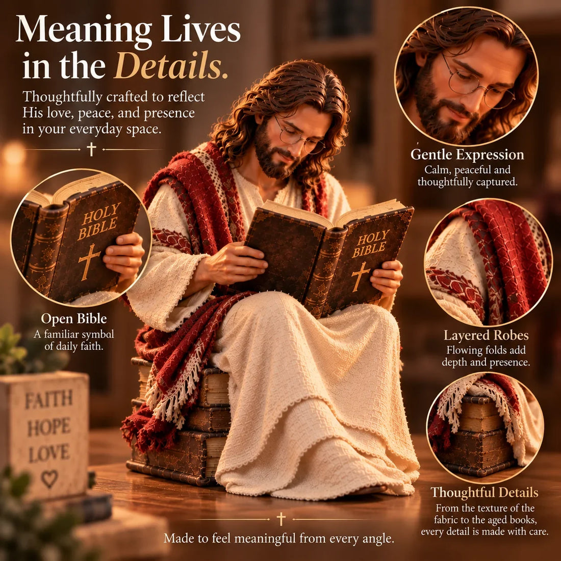 🎁Last Day 49% OFF-✝️Keep Faith Close – Jesus Reading the Bible Figurine