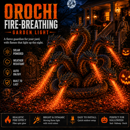 🎃 Fire-Breathing Orochi Solar Garden Light – Epic Multi-Headed Dragon Halloween Decor