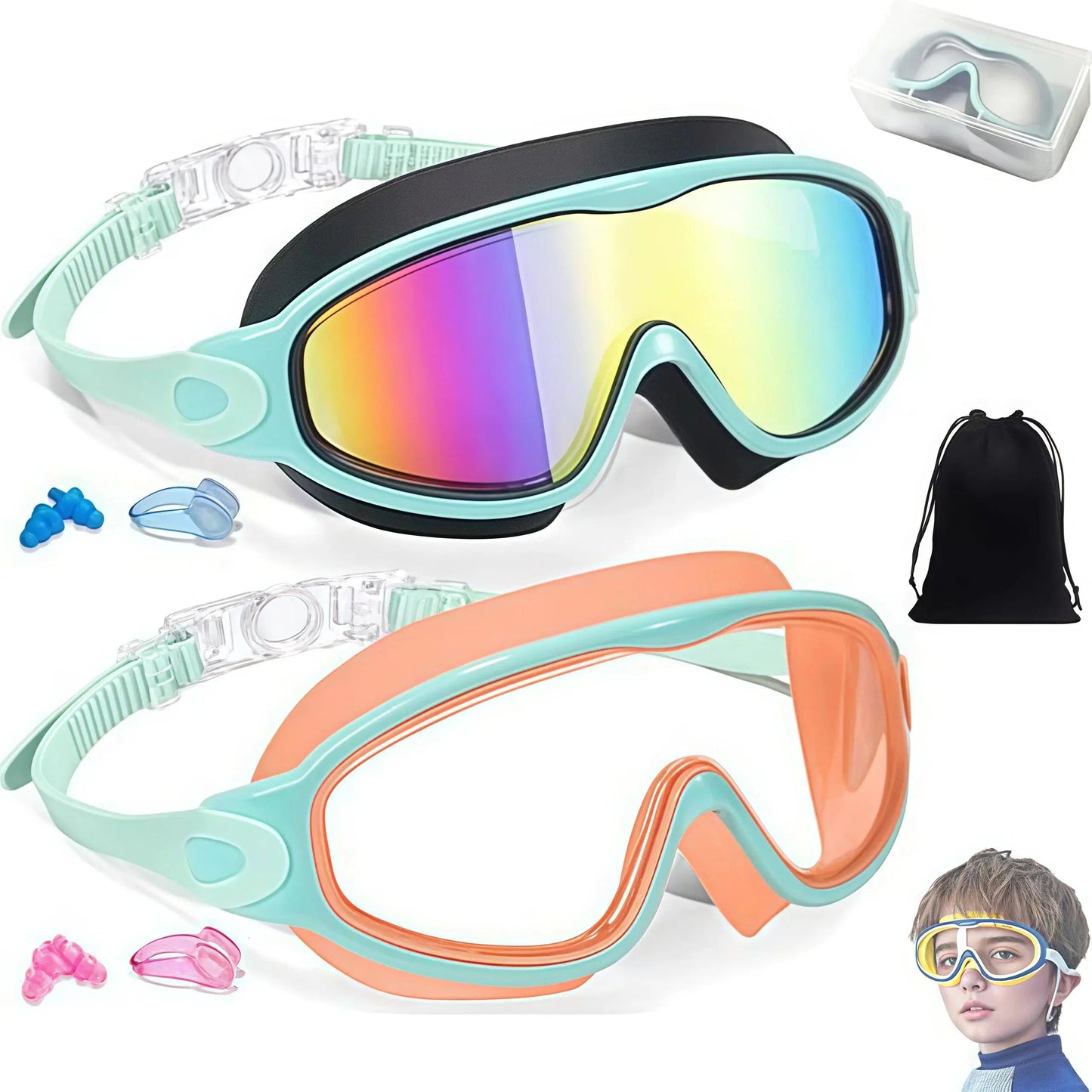 🏆🏊 Crystal Clear Kids Swim Goggles (2-Pack) | Anti-Fog, Leak-Proof & UV Protection
