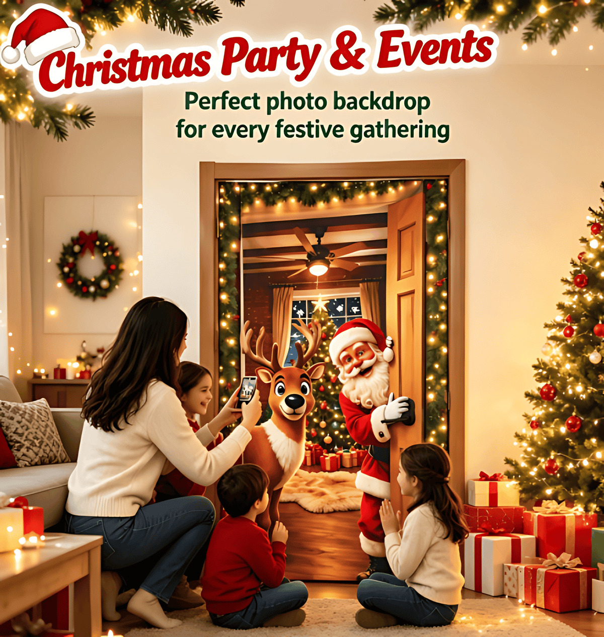🌟Last day 50% OFF🎄Santa Christmas Door Cover with Elastic Edges | Reusable Holiday Decor🎅