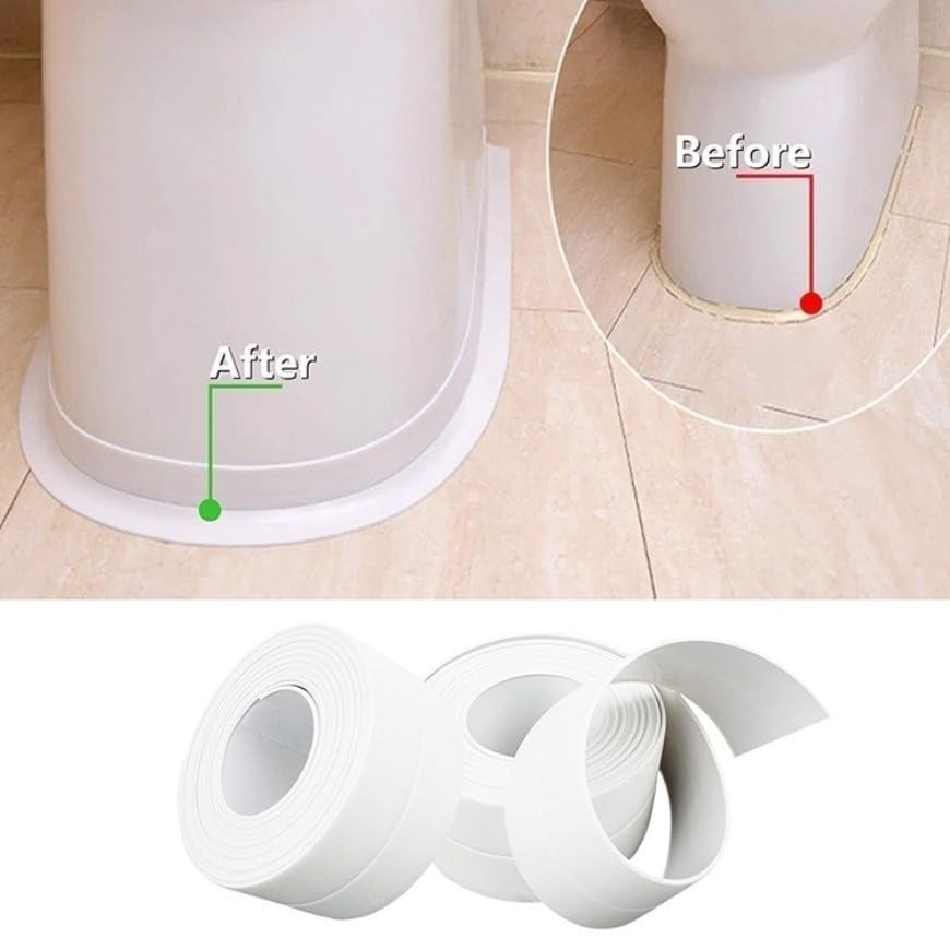 🚰 Self-Adhesive White Caulk Tape – PE Waterproof Sealant Strip, 5M Length, Strong Adhesion, Easy-to-Apply for Bathroom & Kitchen Edge Protection