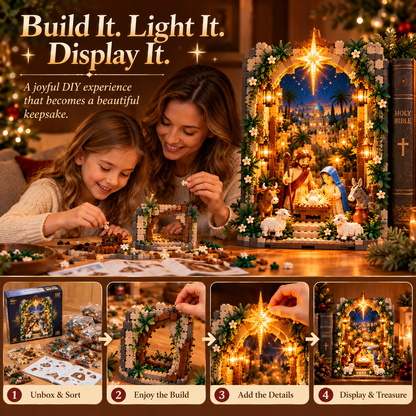 🔥Last Day 50% OFF-✨ Lighted Bethlehem Nativity Book Nook – Christmas Building Block Display of Faith