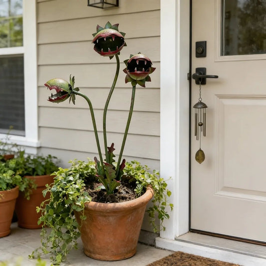 🎉Whimsical Metal Venus Flytrap Garden Stake – Handcrafted Outdoor Carnivorous Plant Decor – Unique Gardening Gift