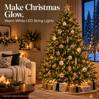 9.8 ft (3 m) – 100 LEDs-🌲Christmas Glow LED String Lights – With Storage Reel