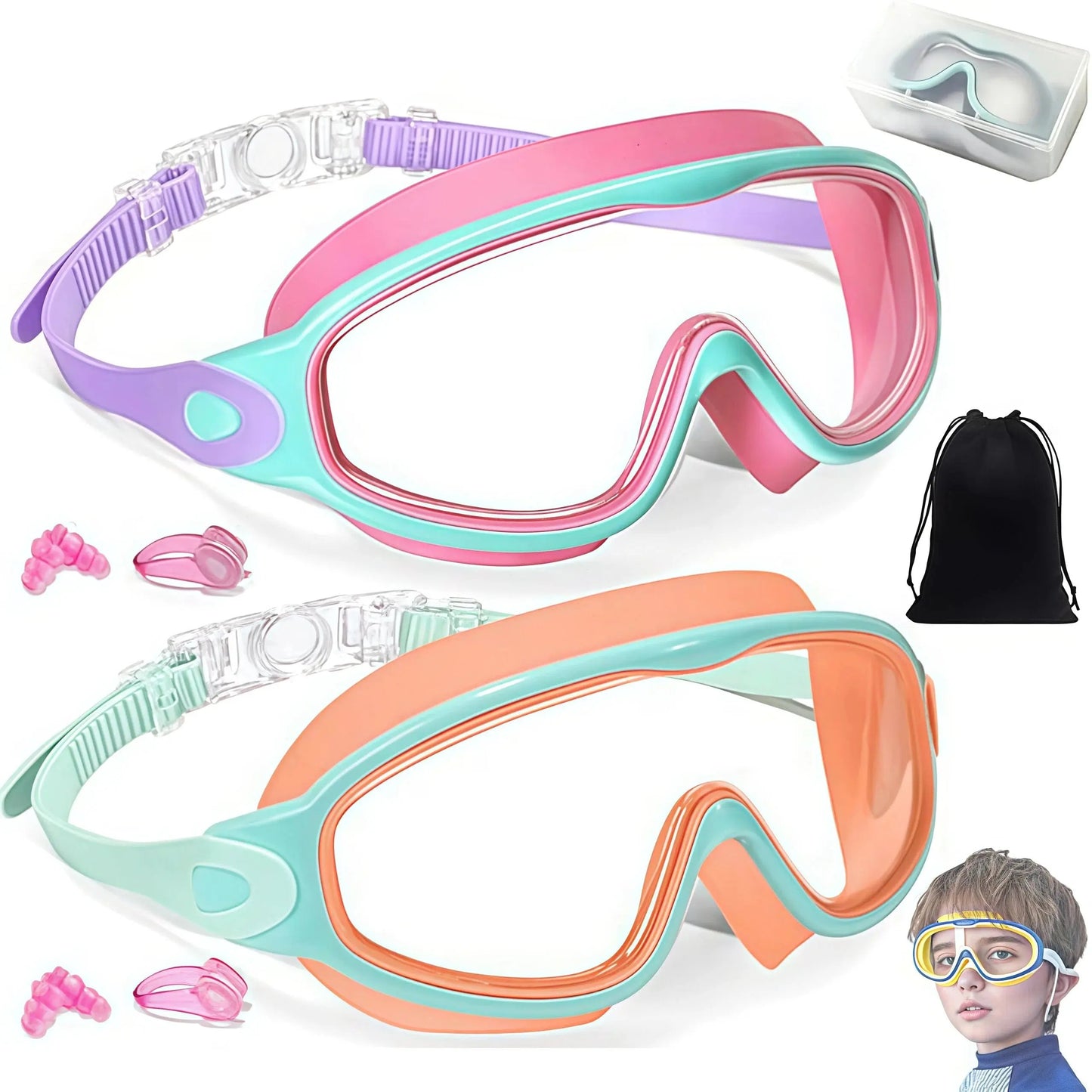 🏆🏊 Crystal Clear Kids Swim Goggles (2-Pack) | Anti-Fog, Leak-Proof & UV Protection