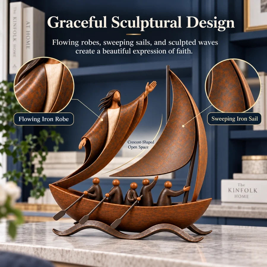 ✝️ Peace in the Storm Faith Sailboat Sculpture 🛶