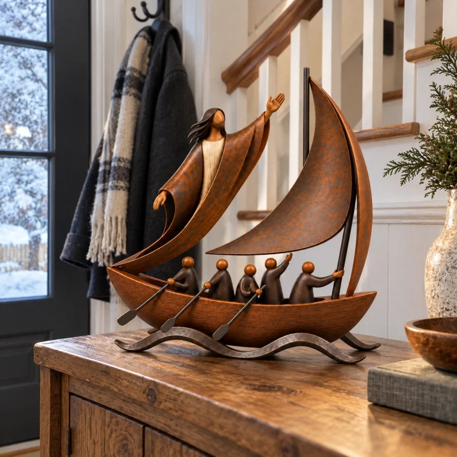 ✝️ Peace in the Storm Faith Sailboat Sculpture 🛶