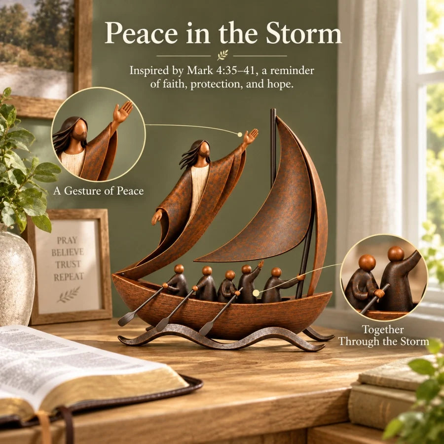 ✝️ Peace in the Storm Faith Sailboat Sculpture 🛶