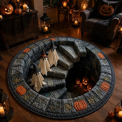 🔥🎁🔥 3D Haunted Staircase Round Rug – Spooky Halloween Optical Illusion 👻
