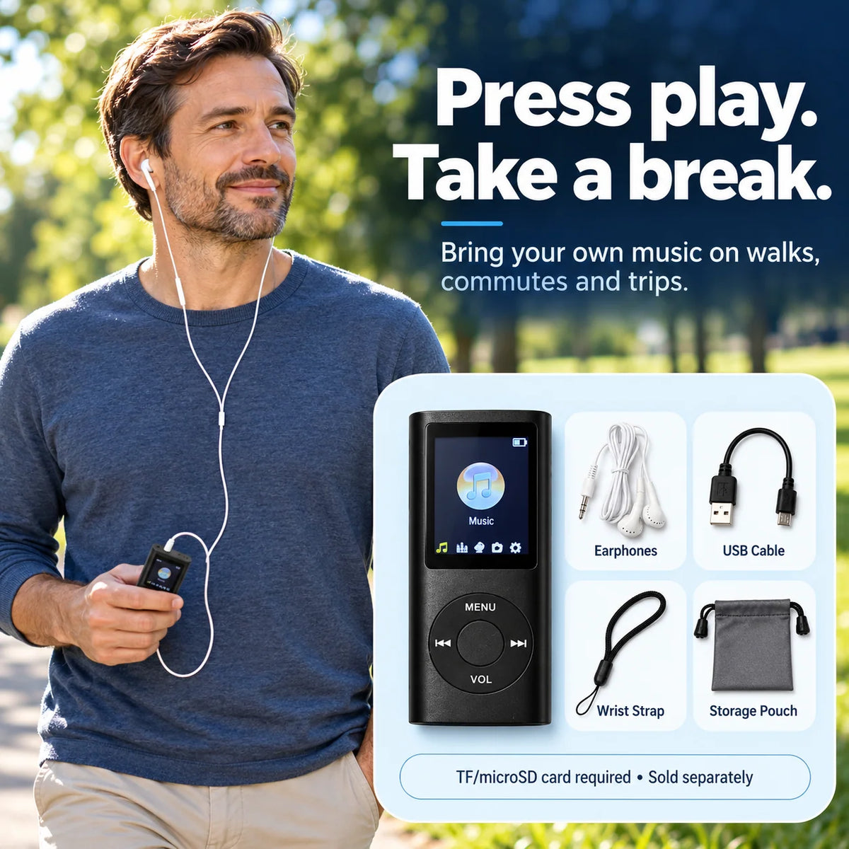 🏆Flash Sale⚡ 50K+ SOLD! 🎵 Pocket MP3 Player – Offline Music, Bluetooth Audio & LCD Screen