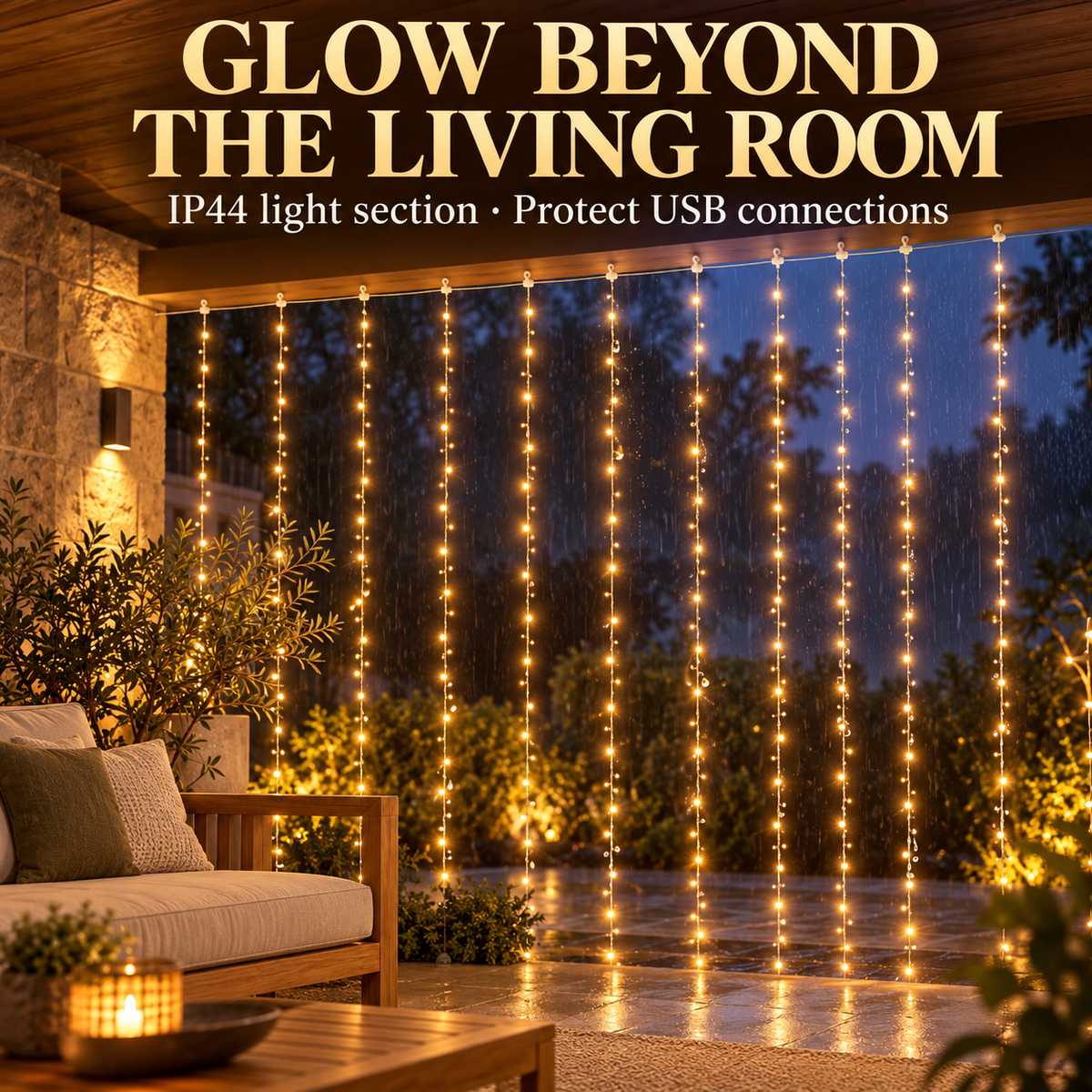 300 LED Curtain Lights – 9.8FT × 9.8FT, 8 Modes, Remote Controlled