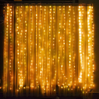 300 LED Curtain Lights – 9.8FT × 9.8FT, 8 Modes, Remote Controlled