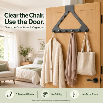 💕Buy 1 Get 1 Free🎁🚪 Over-the-Door 6-Hook Organizer – No-Drill Triangle Rack for Clothes, Towels, Hats & Bags