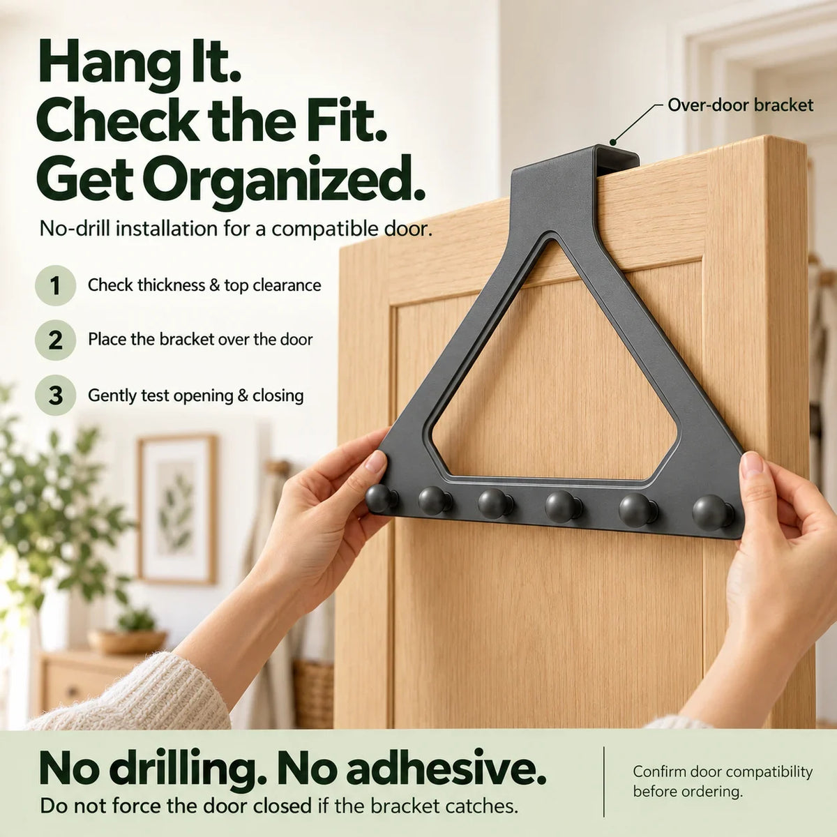 💕Buy 1 Get 1 Free🎁🚪 Over-the-Door 6-Hook Organizer – No-Drill Triangle Rack for Clothes, Towels, Hats & Bags