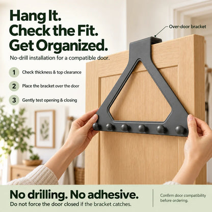 💕Buy 1 Get 1 Free🎁🚪 Over-the-Door 6-Hook Organizer – No-Drill Triangle Rack for Clothes, Towels, Hats & Bags