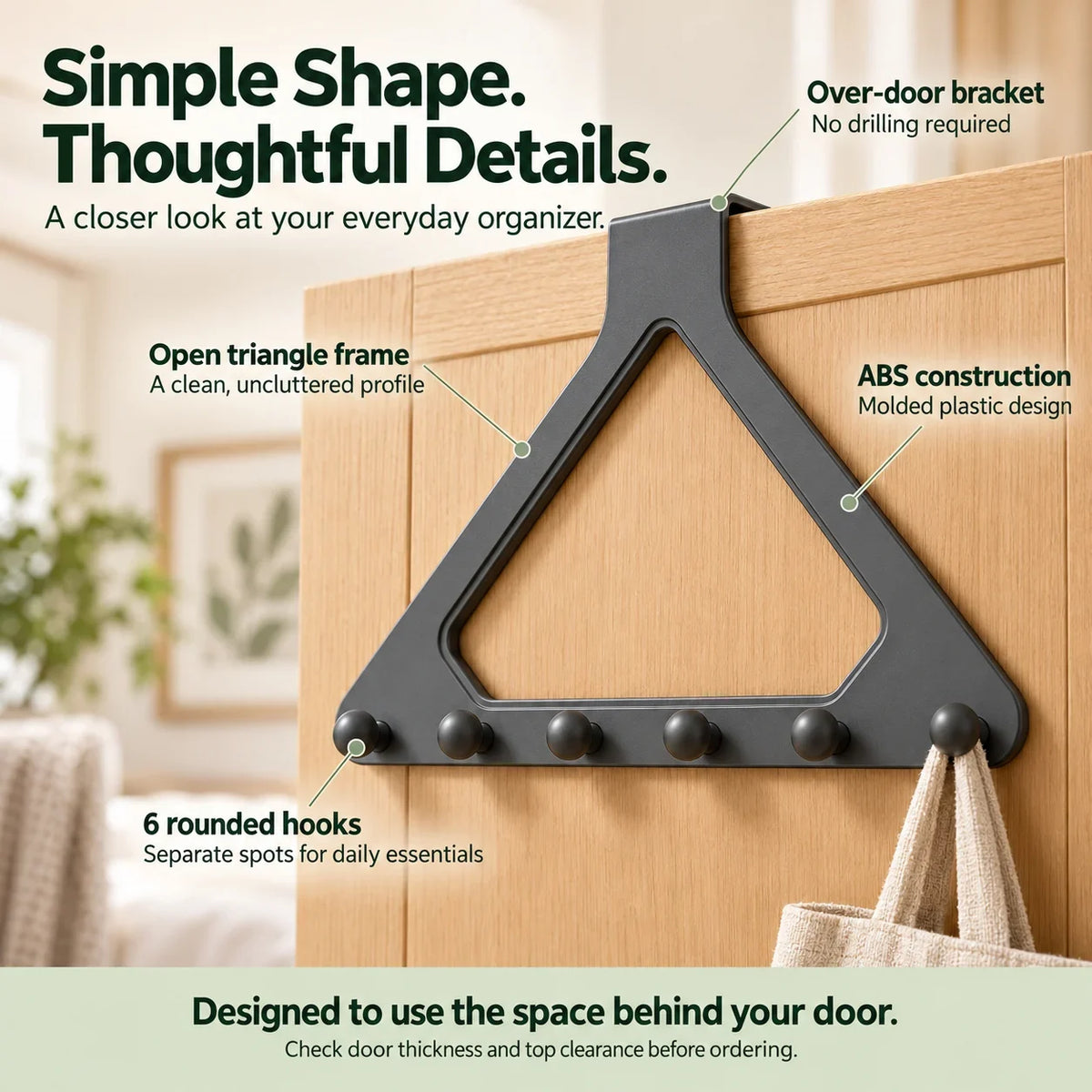 💕Buy 1 Get 1 Free🎁🚪 Over-the-Door 6-Hook Organizer – No-Drill Triangle Rack for Clothes, Towels, Hats & Bags