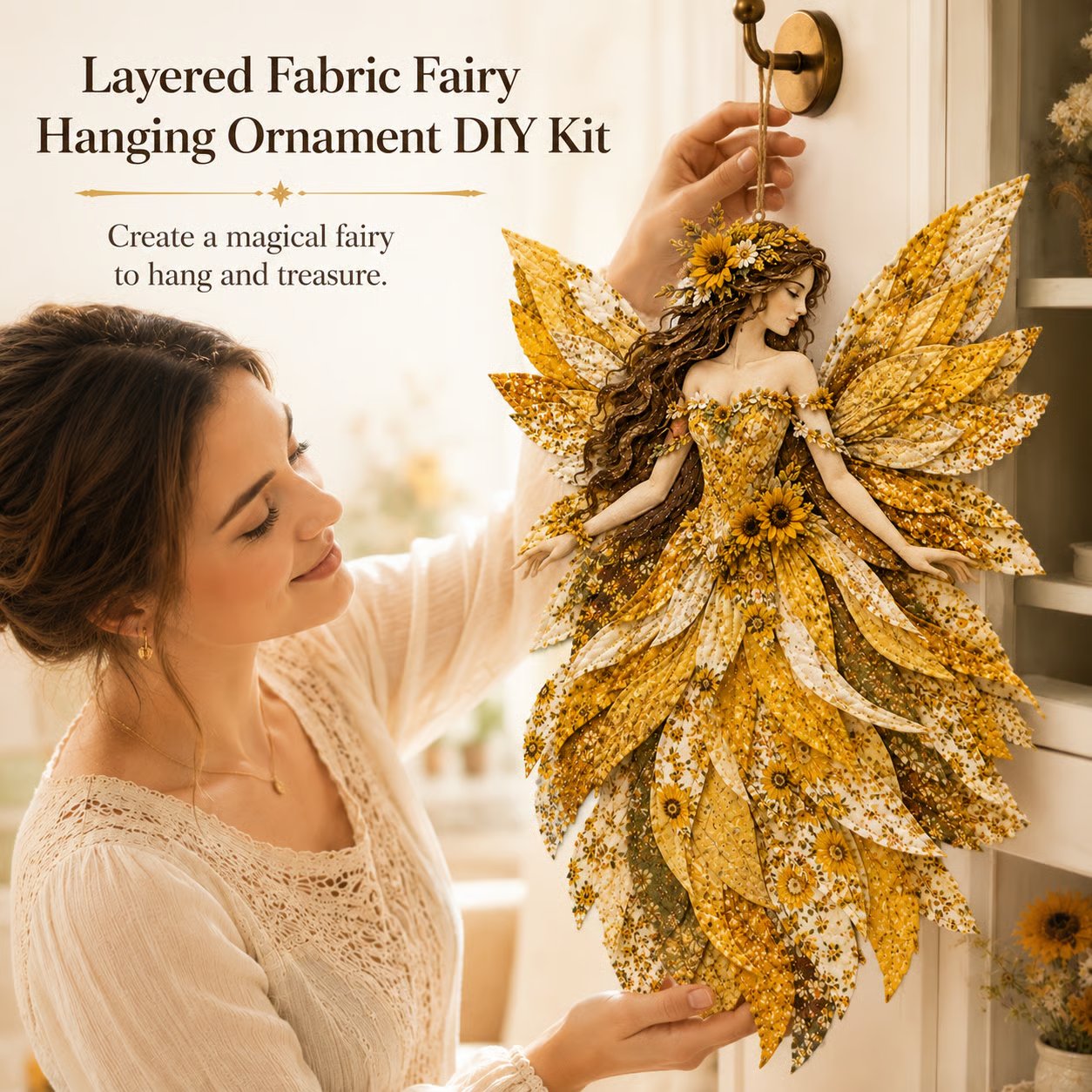 🧚‍♀️🌸 Premium Fairy Patchwork DIY Kit | High-Quality Layered Fabric with Floral Wings DIY Handmade Fantasy Wall Decor ✨
