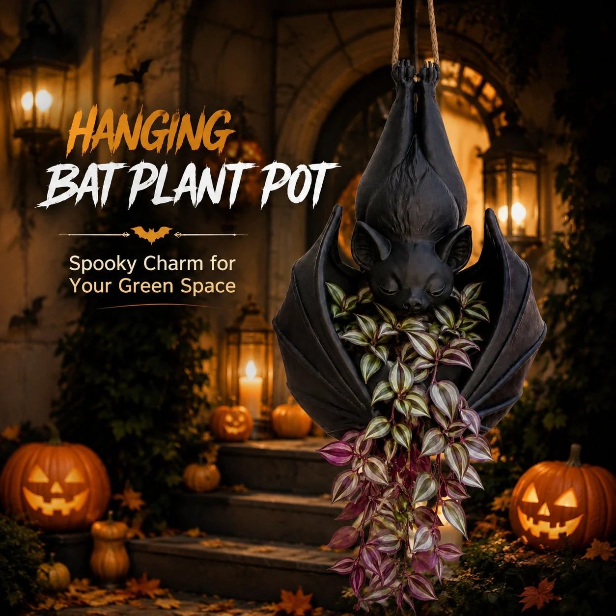🎉🦇 Hanging Bat Plant Pot🎃Spooky Garden Decor Planter