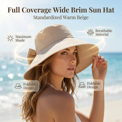 🔥Hot Sale 👒-  Women's Bowknot Wide Brim Sun Protective Hat