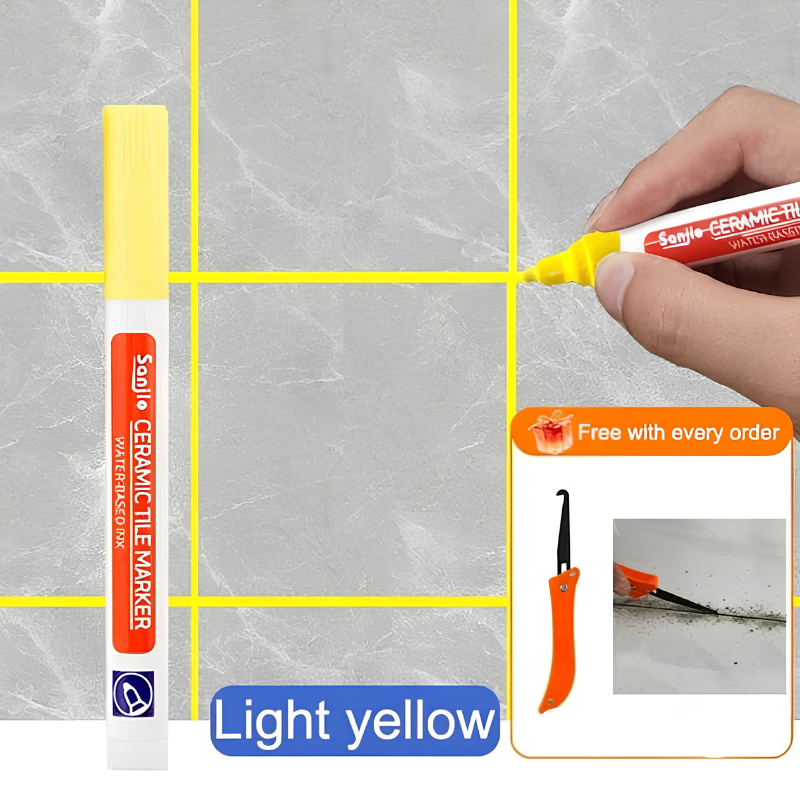 TileMarker 1+2 FREE - Anti-Mold Ceramic Tile Joint Pen Marker with Grout Hook Knife