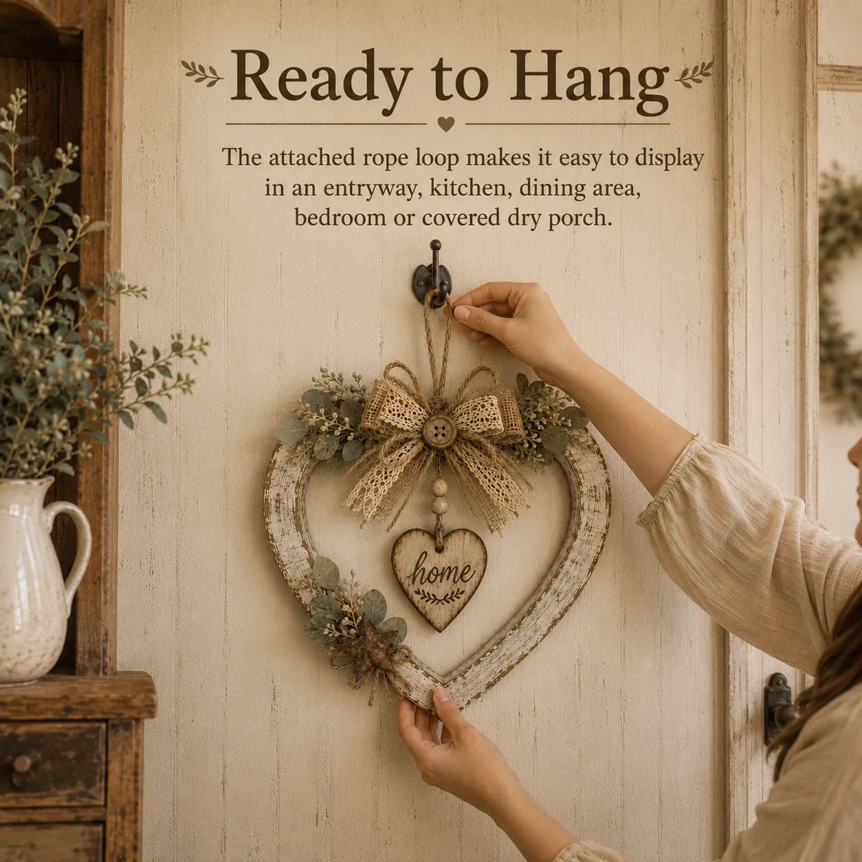 🔥HOT SALE🔥🤎Rustic Farmhouse Heart Wall Decor with “Home” Sign