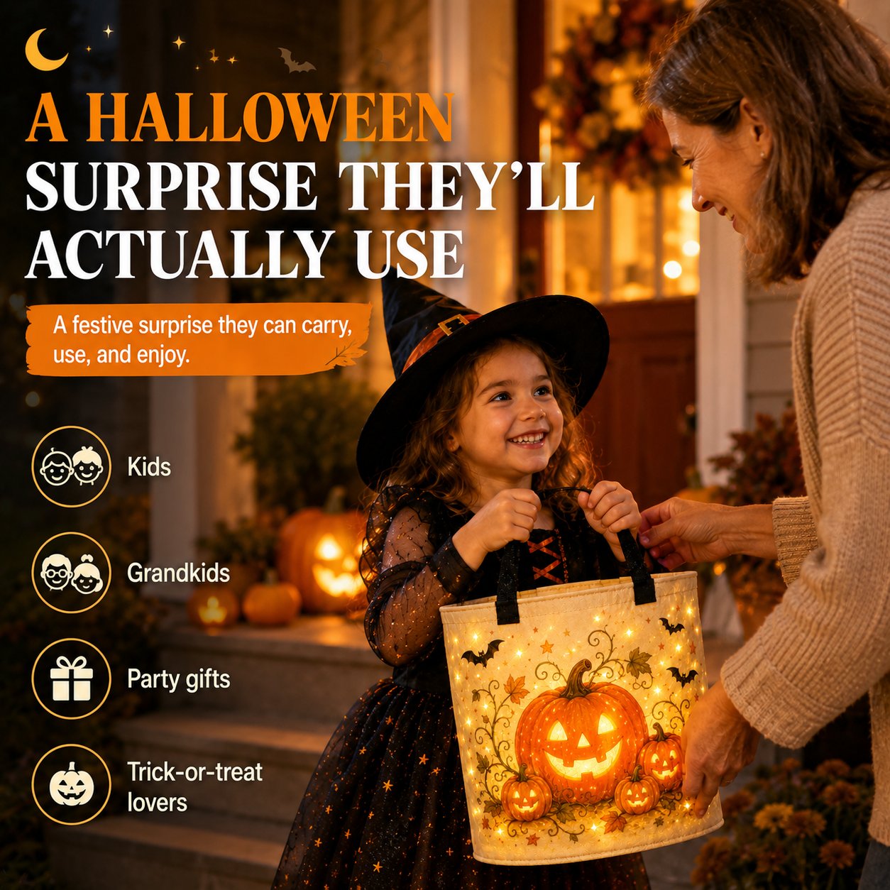 🎃Glow & Go™ LED Halloween Trick-or-Treat Candy Bag🍬